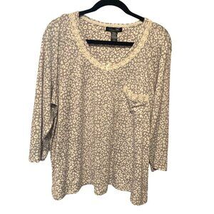 New Rene Rofe Sleepwear Womens Size 1x Top Shirt 3/4 sleeve lace Trim Retails $6